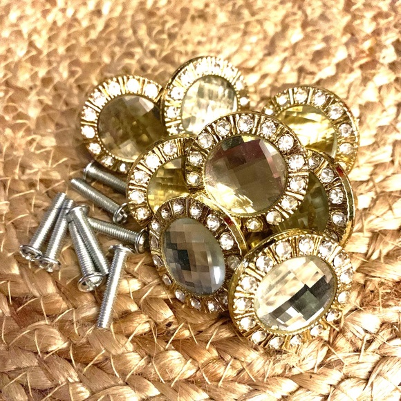 Set of 8 Elegant Gold and Diamond Glass Crystal Knobs - Picture 5 of 8